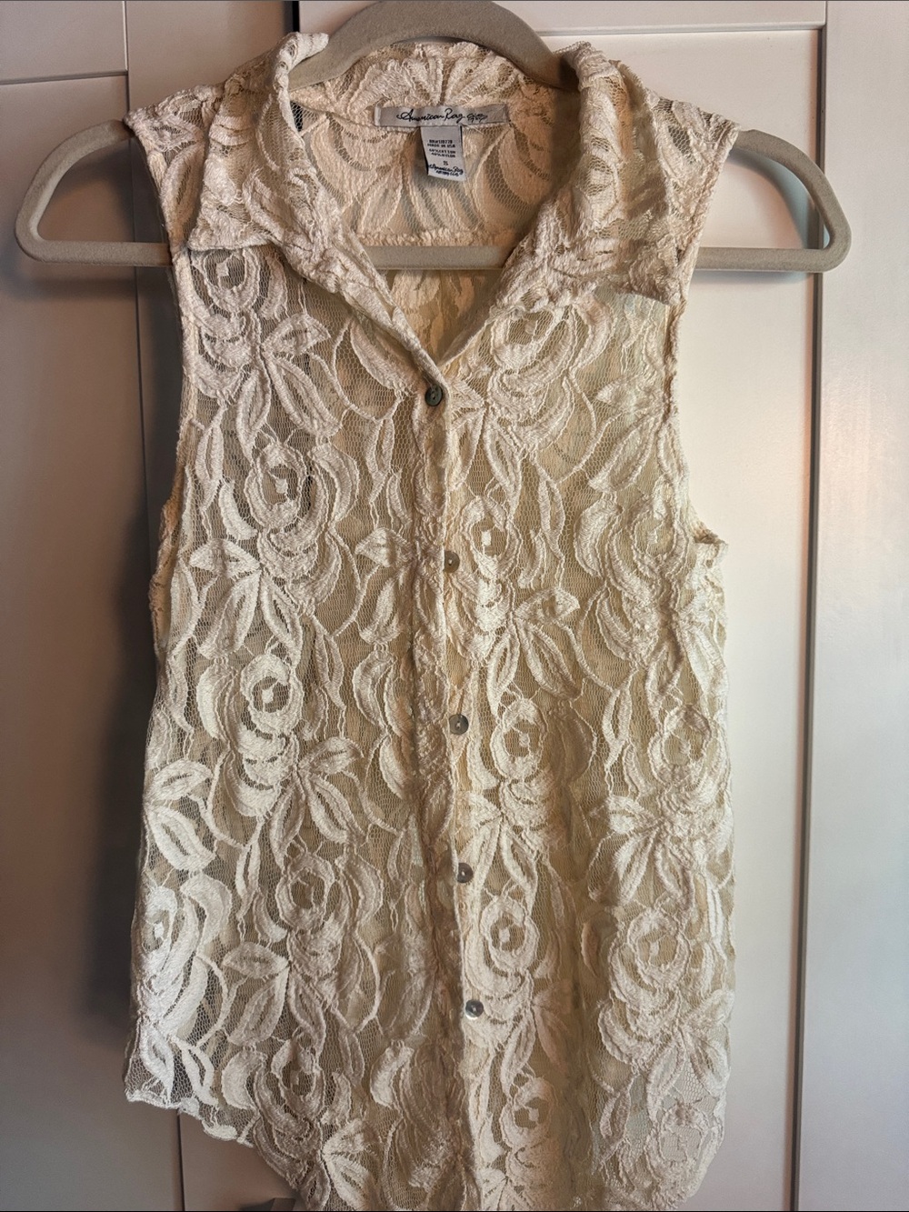 American Rag Cie Cream Lace Sleeveless Button-Down Blouse